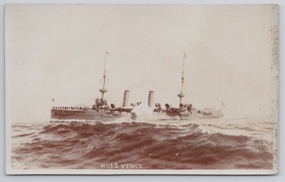 RPPC HMS Vengeance British Royal Navy WW1 Pre-Dreadnought Battleship Postcard