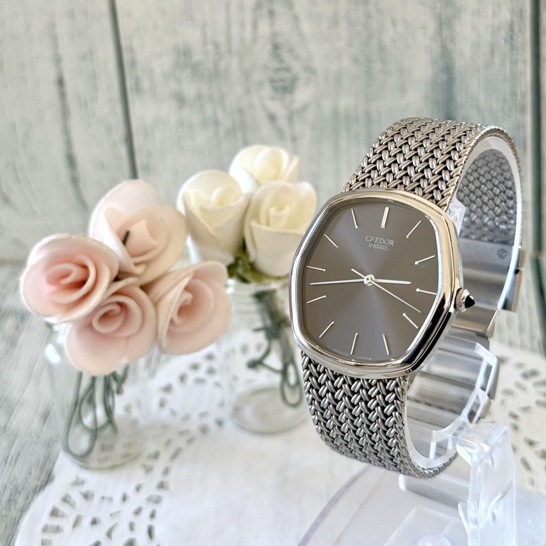 SEIKO CREDOR 5931-5230 Quartz Watch Black Dial Silver Case Battery