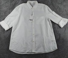 Camicia Zara uomo XL bianca misto lino vacanza costiera casual con bottoni