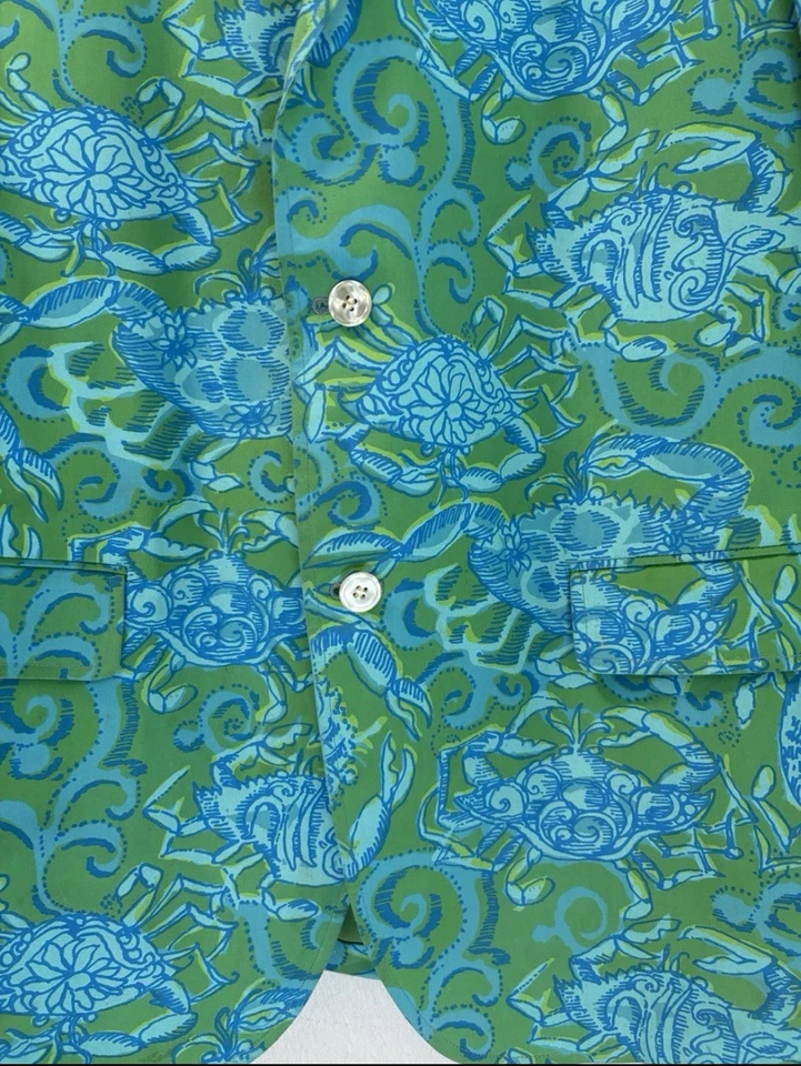 Винтажное мужское спортивное пальто блейзер Lilly Pulitzer с принтом в виде зеленого краба 40? Б/у в отличном состоянии - Изображение 3 из 4