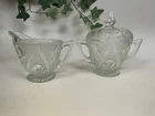 Vintage Jeanette Depression Glass IRIS and HERRINGBONE Creamer & Sugar Set