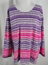 New CJ Banks Womens Pullover Top Pink Purple White Cotton Spandex 2X
