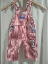 Vtg OshKosh B  Gosh Sweats Red Stripe OVERALLS 6/9 Months Railroad Vestbak READ