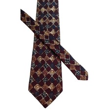 VTG Rooster New Traditions Mens Burgundy Geometric Pattern Silk Necktie