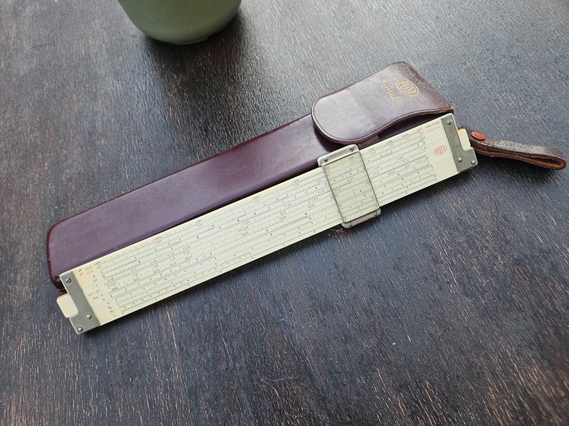 Frederick Post Versalog 1460 Slide Rule Hemmi Bamboo Japan Leather Case Vintage