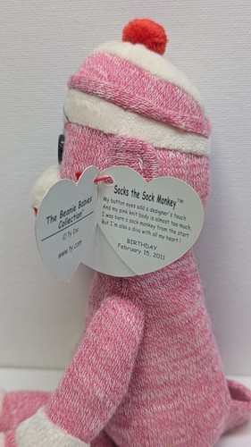 Ty Beanie Babies Calcetines El Calcetín Mono Rosa Peluche 9" Nuevo con Etiquetas Error de Etiqueta Extra - Imagen 5 de 5