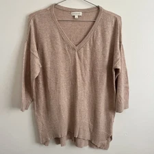 Monsoon Angora Rabbit Hair Pullover V-Neck Jumper Beige/Pink - Women's Medium M