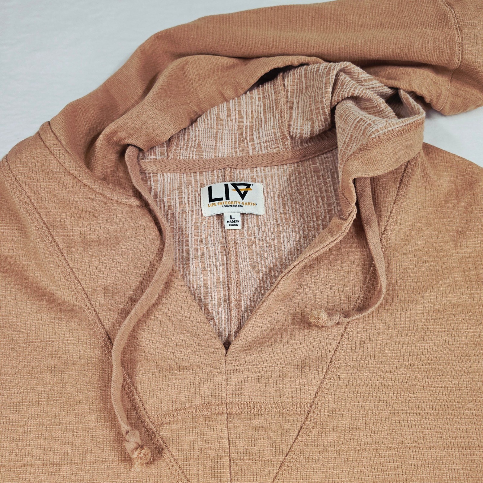 LIV Outdoor Womens Large Clay Textured V-Neck Hoodie Slub Knit Pullover Top