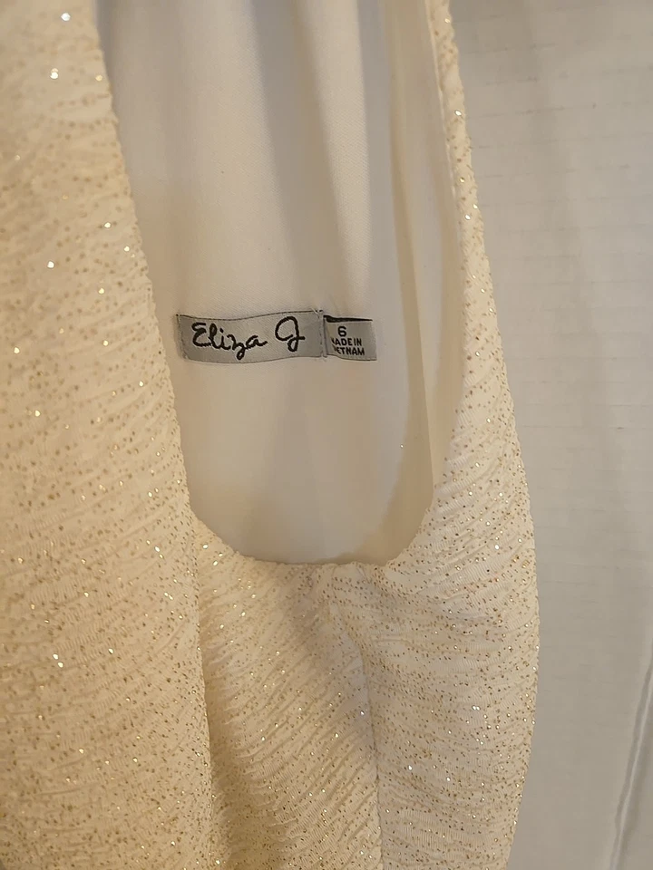 Vestido Eliza J Marfil Dorado Fukuro Brillo Halter Funda Fiesta Cóctel Talla 6 Nuevo con Etiquetas Foto 4 de 4
