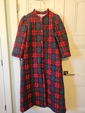 Vintage Lorraine Womens Quilted Robe Red Green Plaid 54 In Long Chest 42 In