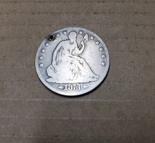 1873 Liberty Seated Half Dollar Arrows Seated Liberty Silver 50c with Hole