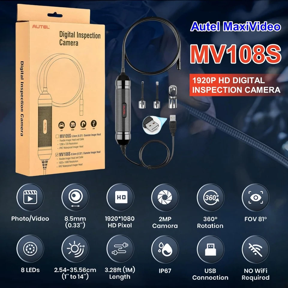 Autel MaxiVideo MV108S HD Digital Inspection Camera For MK808BT/MS906/IM608/PC - Изображение 3 из 4