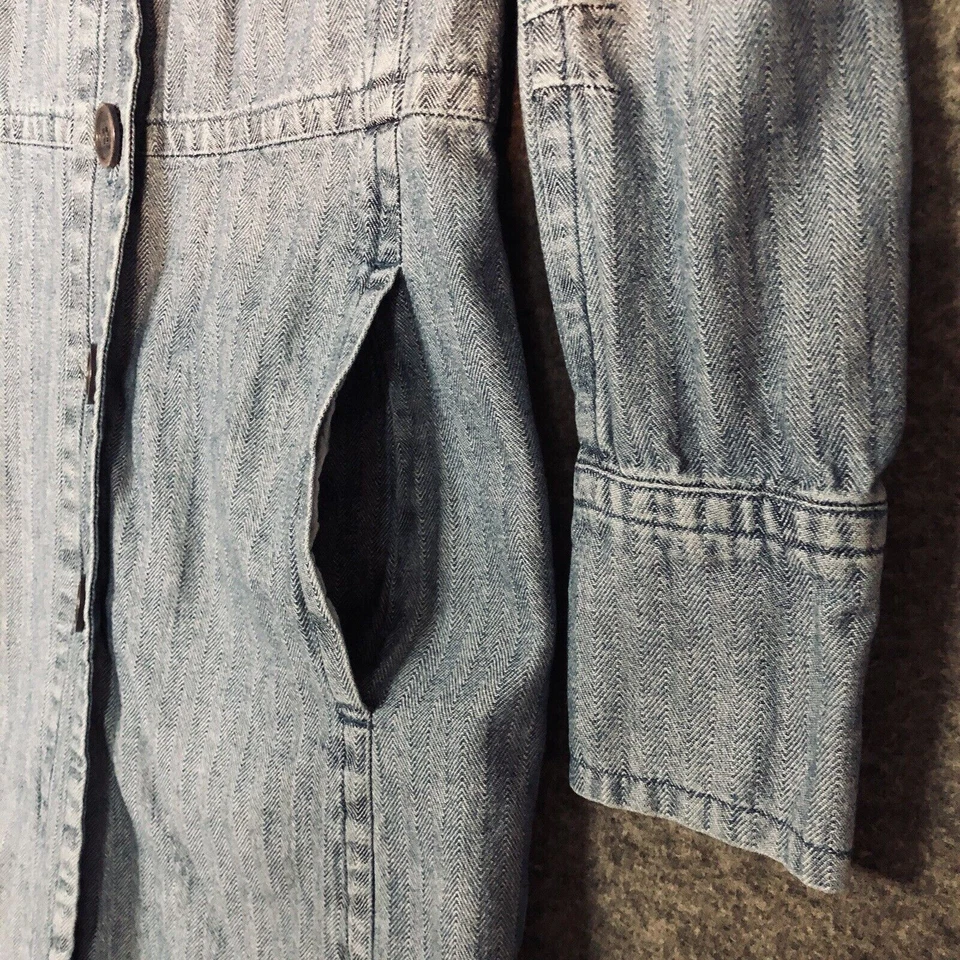 VTG Jeanology Denim Dress 10 Newport News Herringbone Midi Pockets Button L/SL - Image 4 of 4