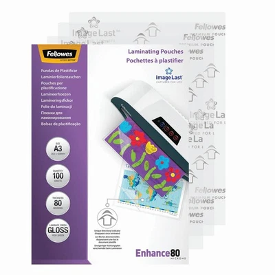 100 Laminierfolien A3 2x 80mic. Folientaschen Fellowes glänzend Heißlaminierung