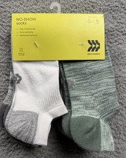 All in Motion Socks Kids Large Shoe Size 3-7 No-Show 6 Pack White Gray Green