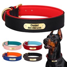 Personalized Dog Collar PU Leather Soft Padded Custom Pet Name ID Engraved Tag