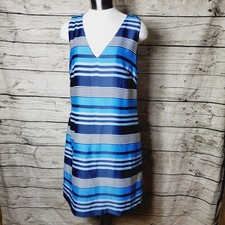 Banana Republic Blue Shift Dress Size 8 Polyester Sleeveless Striped