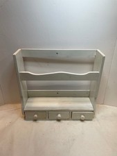 Retro Country Wood Wall Curio Shelf Painted White Primitive 14.75 x 13.75 x 5