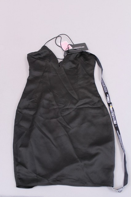 black strappy satin bodycon dress