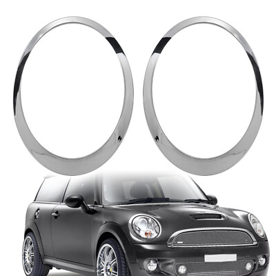 Chrome Headlight Trims Ring Bezels Cover Pair For Mini Cooper R55 R56 2007-2015