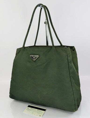Authentic PRADA Green Nylon Tote Bag Purse #60848