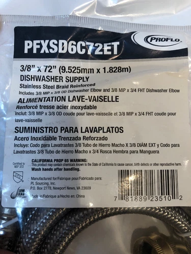 ProFlo PFXSD6C72ET 72" Dishwasher Water Supply Connector Kit - Picture 2 of 6