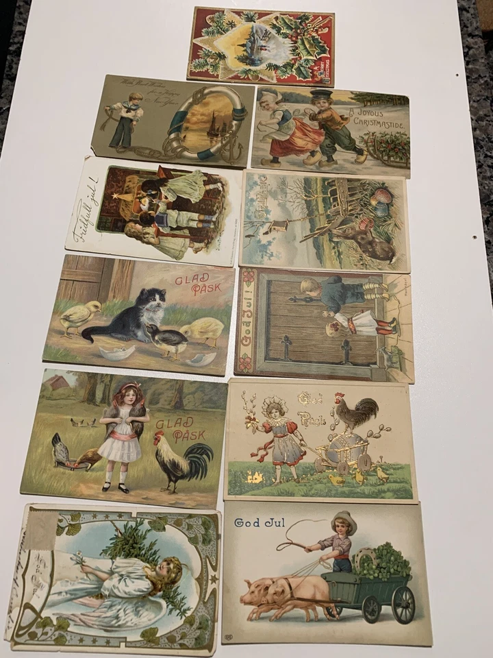 Swedish Jenny Nystrom God Jul Vintage Cards/ 2 cents Washington Stamp 1912 Rare - Image 2 of 4