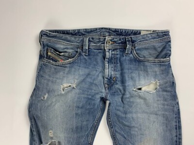 DIESEL THANAZ Blue Wash Denim Slim Skinny Distressed Jeans Size 