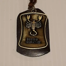 ZODIAC SIGN SCORPIO (Brass in color) Pendant Charm / Adjustable Necklace Rope