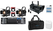 (2) American Dj Encore Fr50z Fresnel Beam Lights W/barn Doors+dmx Control+fogger