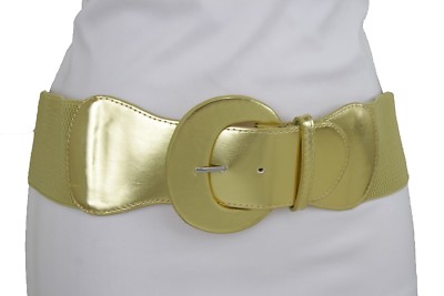 Women Fashion Elastic Belt Hip High Waist Gold Color Faux 