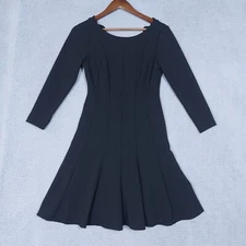 Catherine Malandrino Sheath Dress Women 4 Black Scalloped Neck 3/4 Sleeve Modern