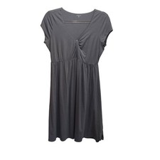 Garnet Hill Midi Dress Womens S Gray Empire Waist Cap Sleeve Stretchy V Neck