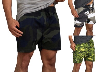MENS DRILL CAMO SHORTS GYM BODYBUILDING TRAINING