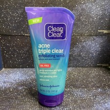 Clean &amp; Clear Acne Triple Clear Exfoliating Scrub Oil Free Aloe Mint 5 Oz Expire