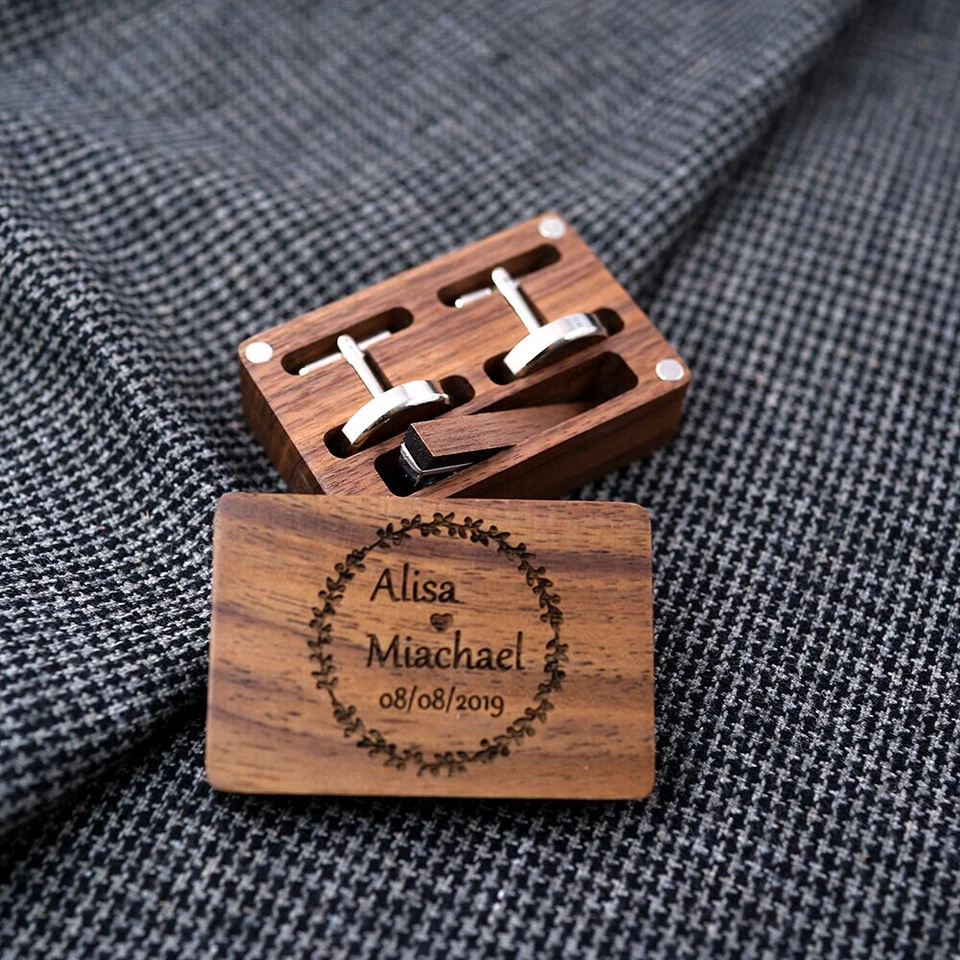  Regalo Boda Personalizado Hombre Camisas Gemelos Plata Gemelos Puntas con Nombres Foto 4 de 4