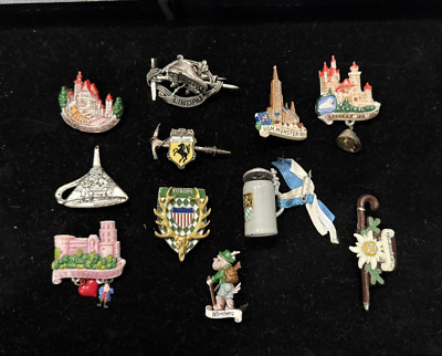 VINTAGE ORIGINAL GERMANY OCTOBERFEST BAVARIAN HAT PIN COLLECTION OF 11 RARE (16E