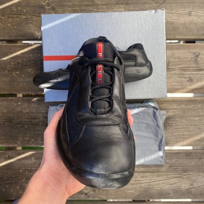 TOP Prada America s Cup Cups Sneaker Designer Leder Schuhe Schwarz Gr. 9,5 EU 44