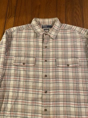 POLO RALPH LAUREN Shirt Mens XL Plaid Twill Lumberjack Workshirt Cotton Gray Vtg