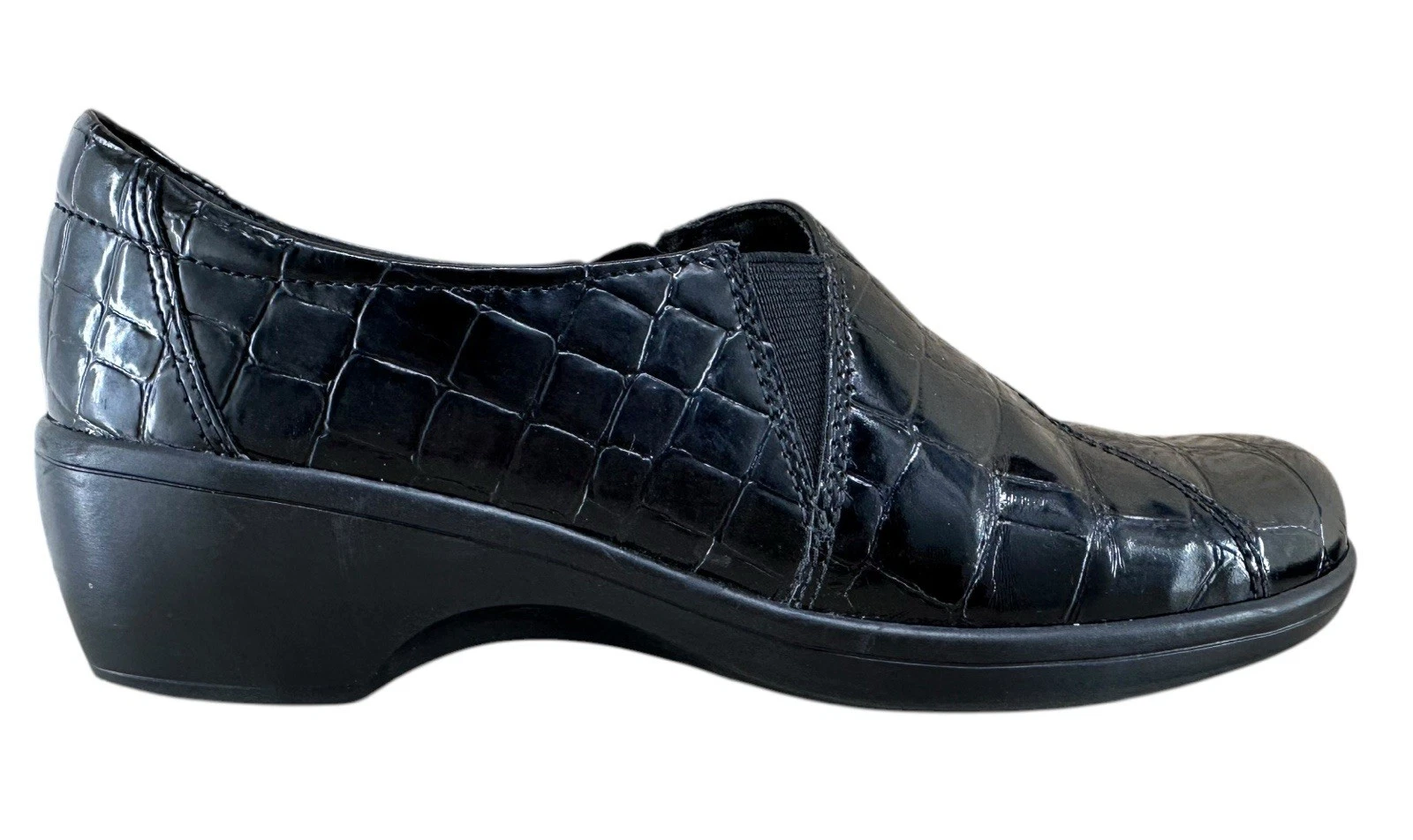 Mocassini donna Clarks Bendables taglia 6 5 M Moc Croc May scarpa nero papavero 62932