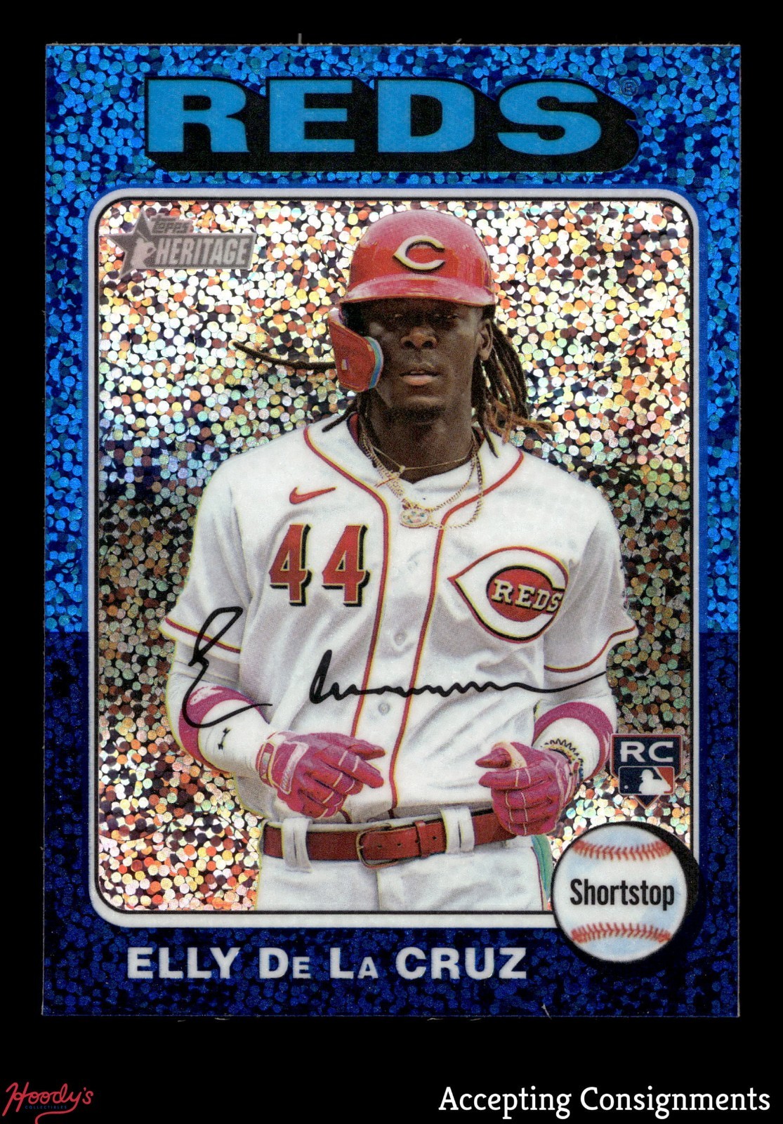 Elly De La Cruz 2024 Topps Heritage #473 Chrome - Blue Sparkle