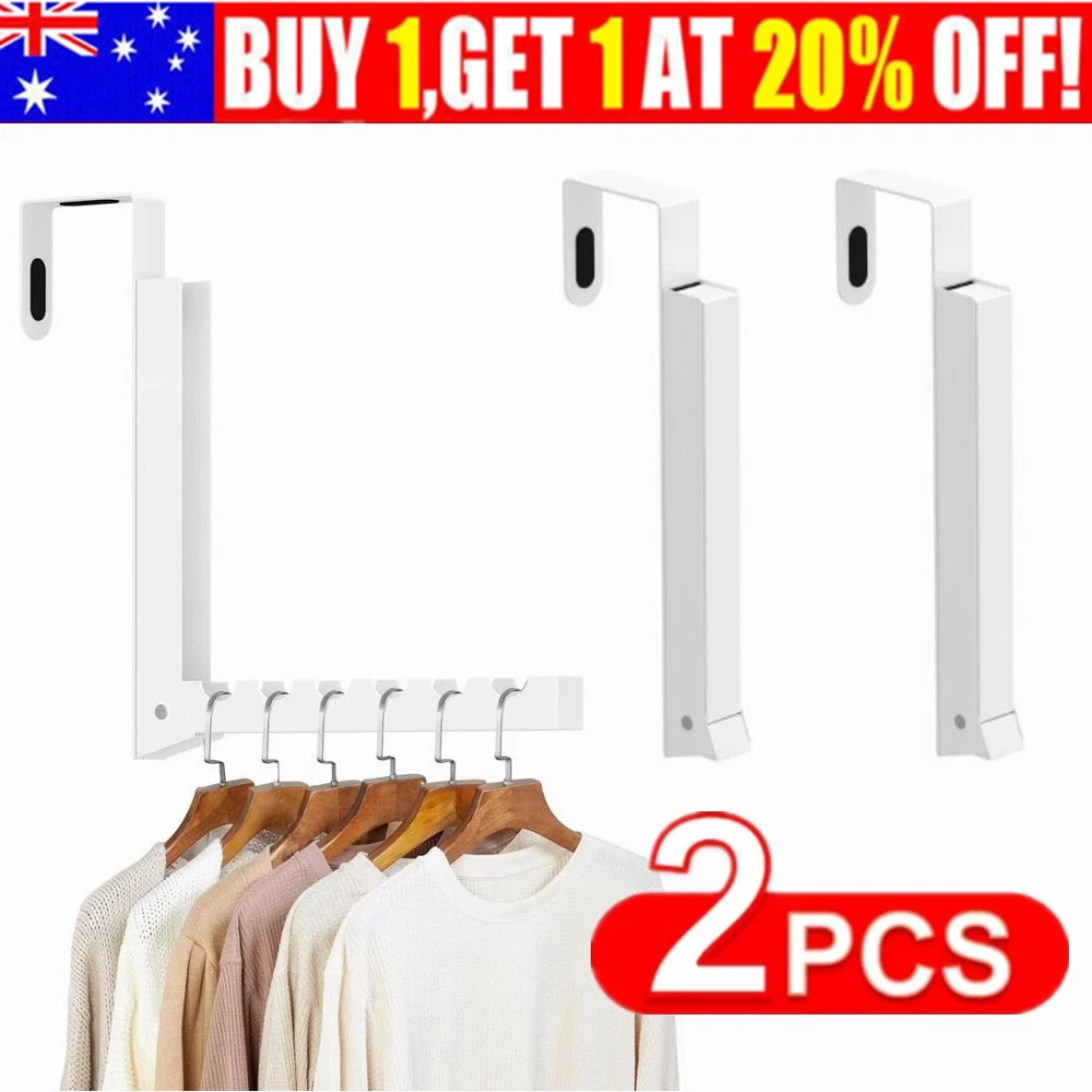 2Pcs Over The Door Hooks Hanger Folding Over The Door Clothes Drying Rack NEW