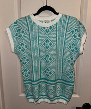 Vintage Golden Girls Style Off White/Mint Green DEVON Sweater Vest USA MEDIUM