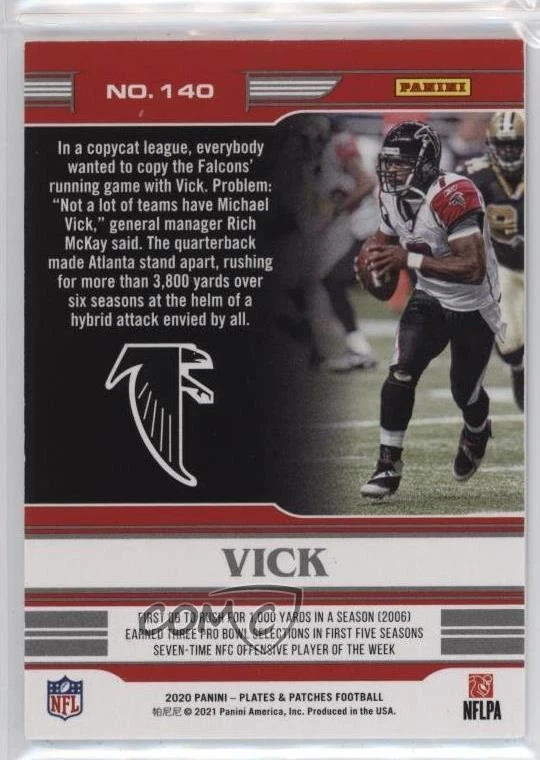 2020 Panini Plates & Patches Legends Purple /35 Michael Vick #140 - Image 2 of 2