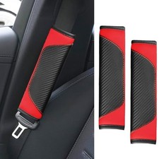 2PCS Car Seat Belt Cover Pad, Soft Carbon Fiber Leather Seatbelt Shoulder Red
