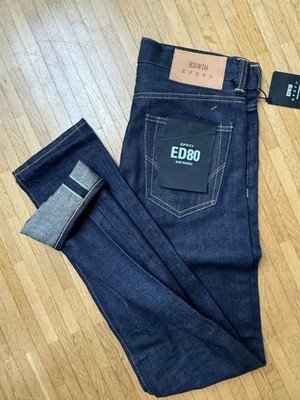 EDWIN ED 80 Slim Tapered Raw Rainbow Selvedge Selvage Denim Jeans size W 28/L 32