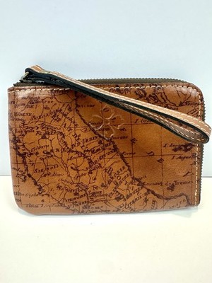 Patricia Nash Italy Map Print Riot Rust Brown Leather Cassini Wristlet
