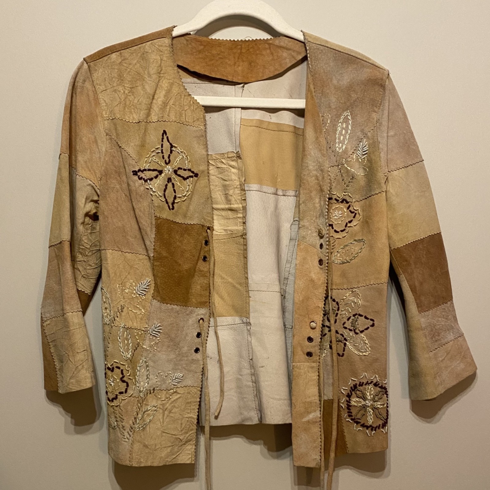 Vintage Patchwork Embroidered Leather Women's Shi… - image 1