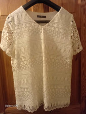 BHS Women  ivory Lace Short Sleeve Top Size 14