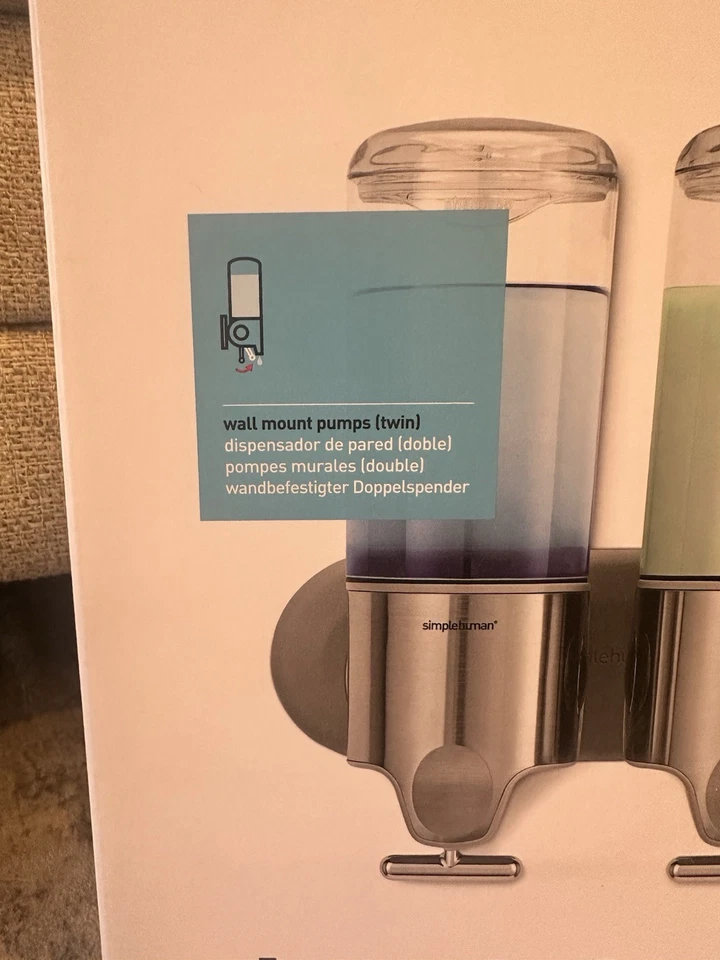 Dispensadores de jabón bomba de montaje en pared doble de acero inoxidable Simplehuman a prueba de óxido ¡Nuevo! Foto 2 de 4